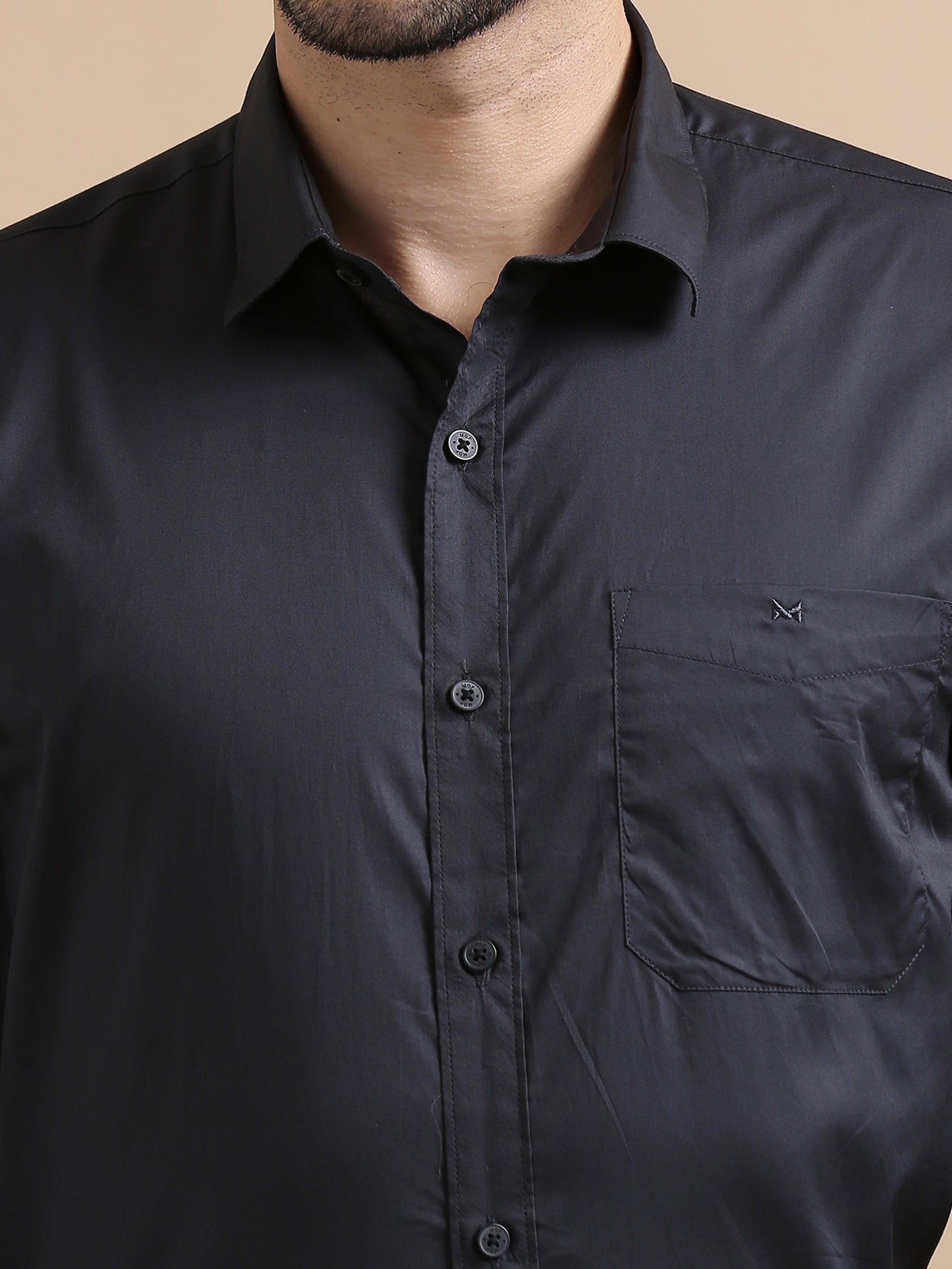 Plain Black Shirt Fine Cotton Men Long Sleeves 