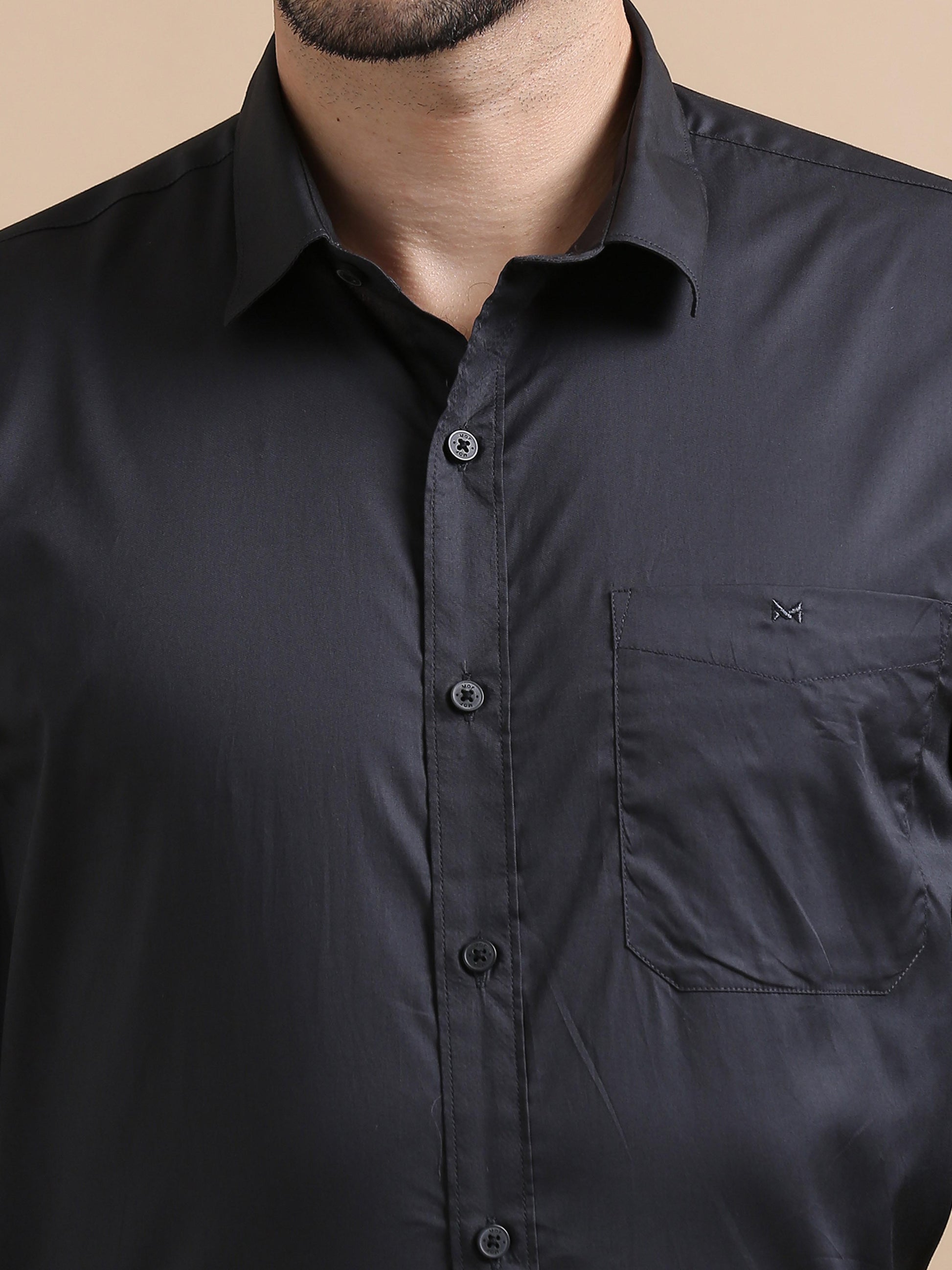 Plain Black Shirt Fine Cotton Men Long Sleeves 