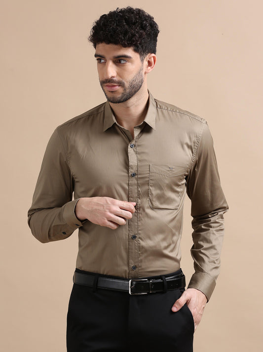 Celestia Green Brown Solid Shirt