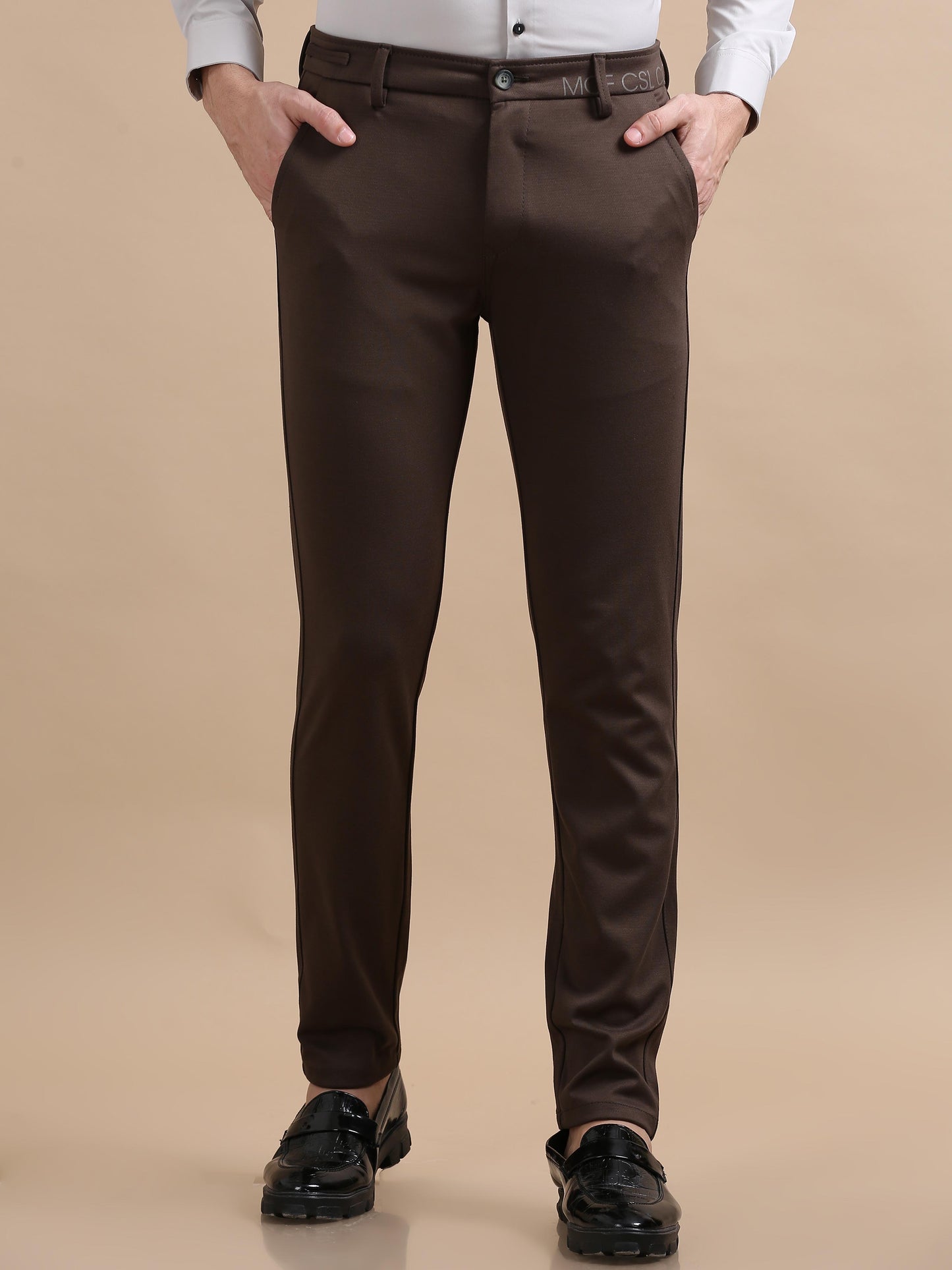 Light Weight Stretch Brown Chino Pants for Men