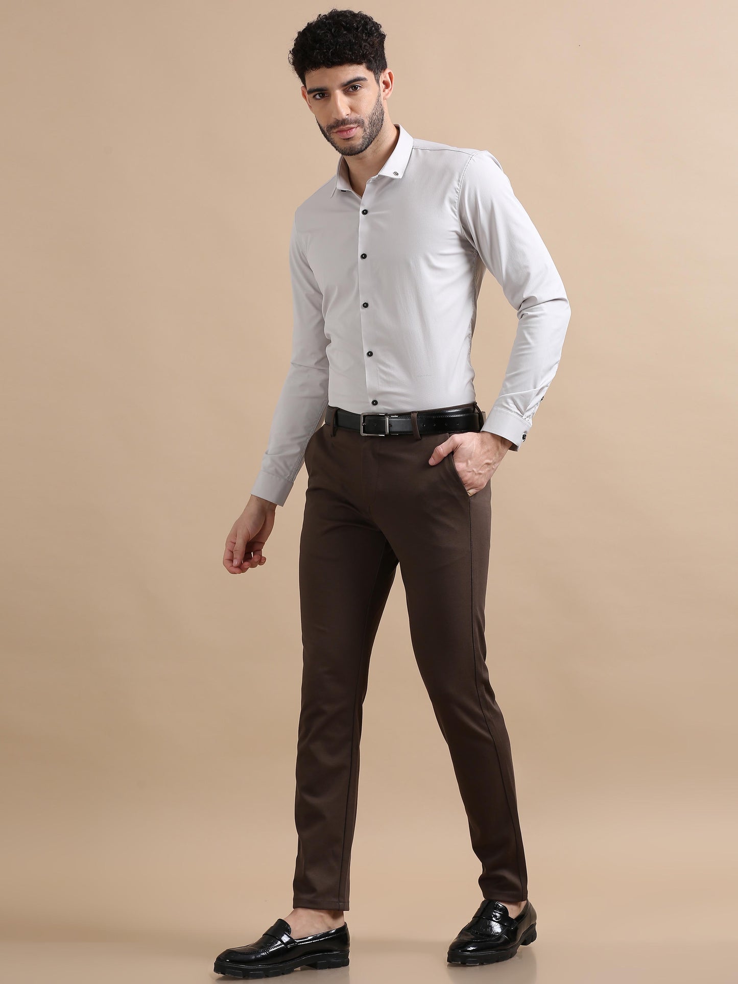 Light Weight Stretch Brown Chino Pants for Men