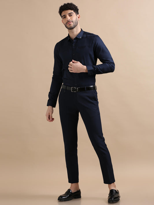 Featufle 4way Navy Blue Chinos For Men 