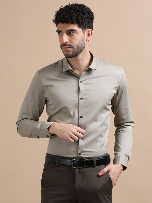 Glitzwear Mens Khaki Solid Long Sleeve Shirts