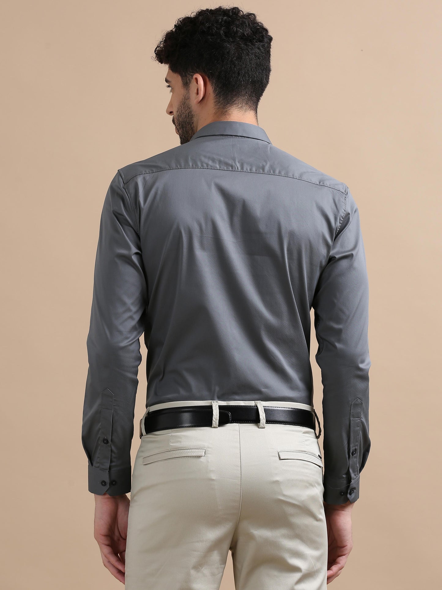 Poly Lycra Full Sleeves Solid Grey Shirt for Men