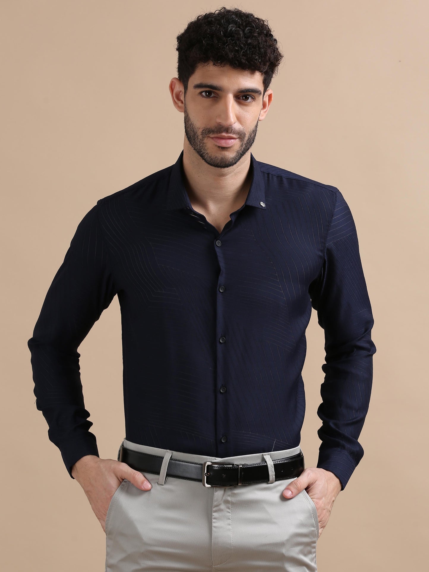 Luxurica Navy Blue Line Shirt For Men