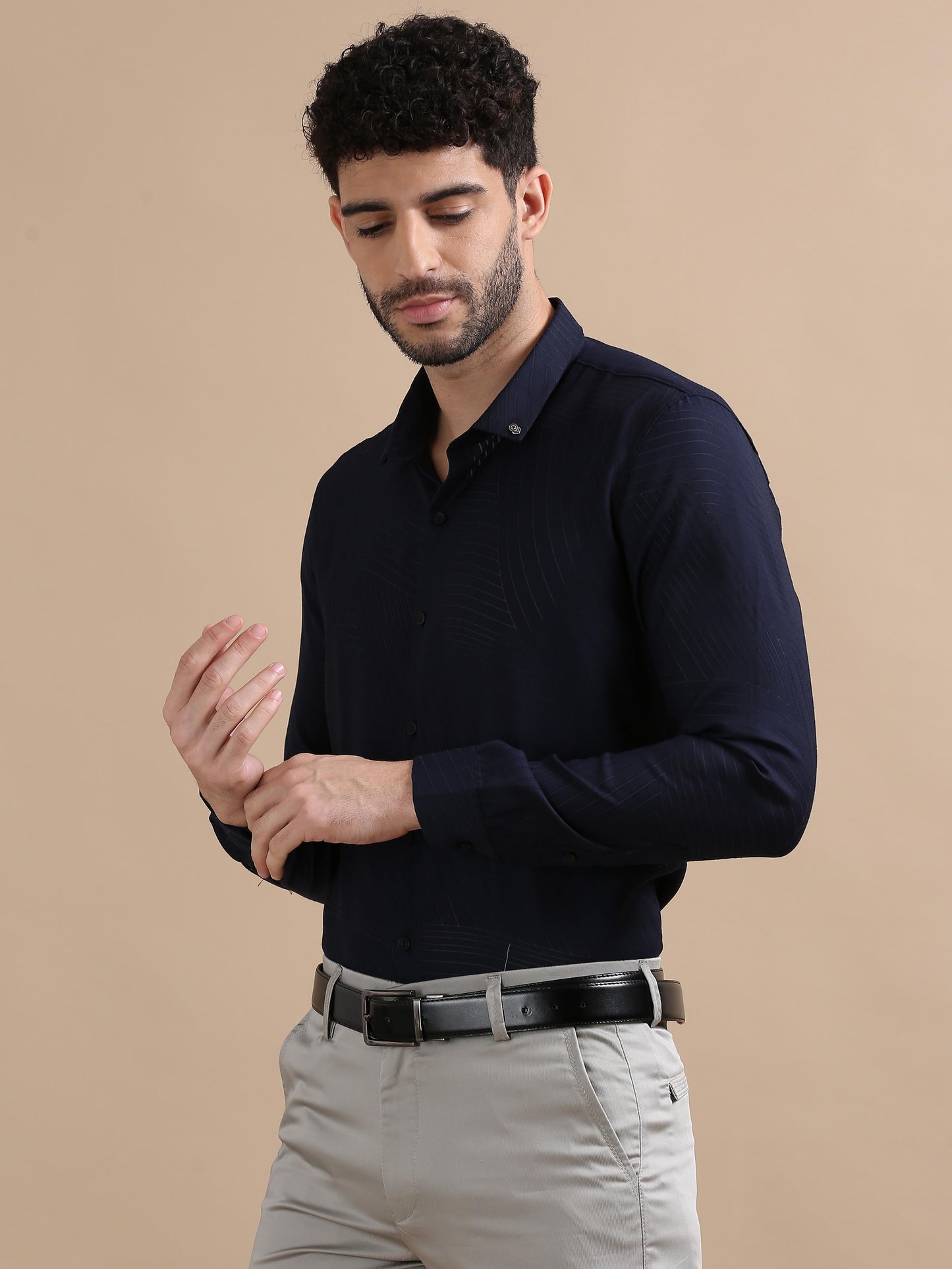 Luxurica Navy Blue Line Shirt For Men