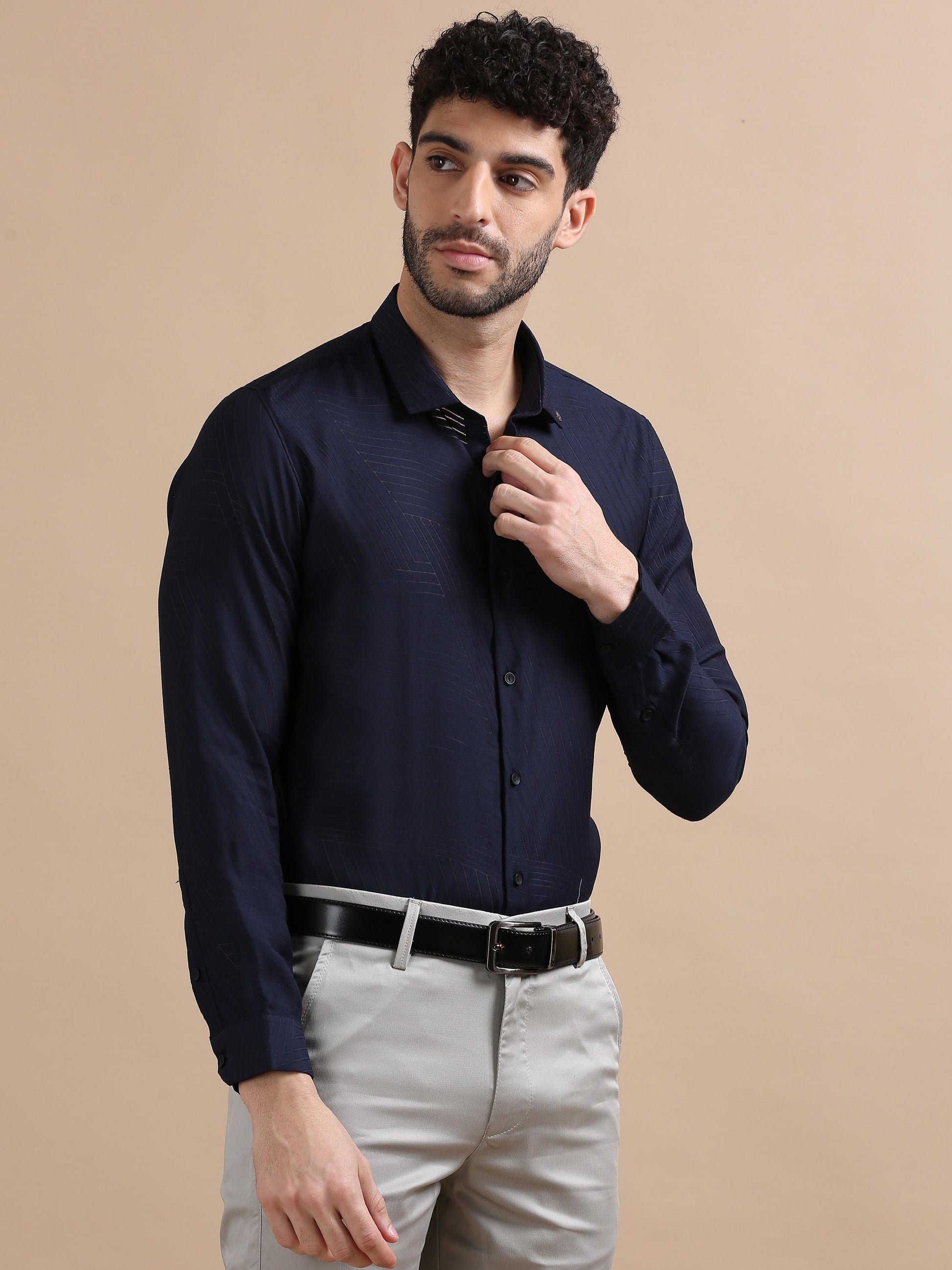 Luxurica Navy Blue Line Shirt For Men