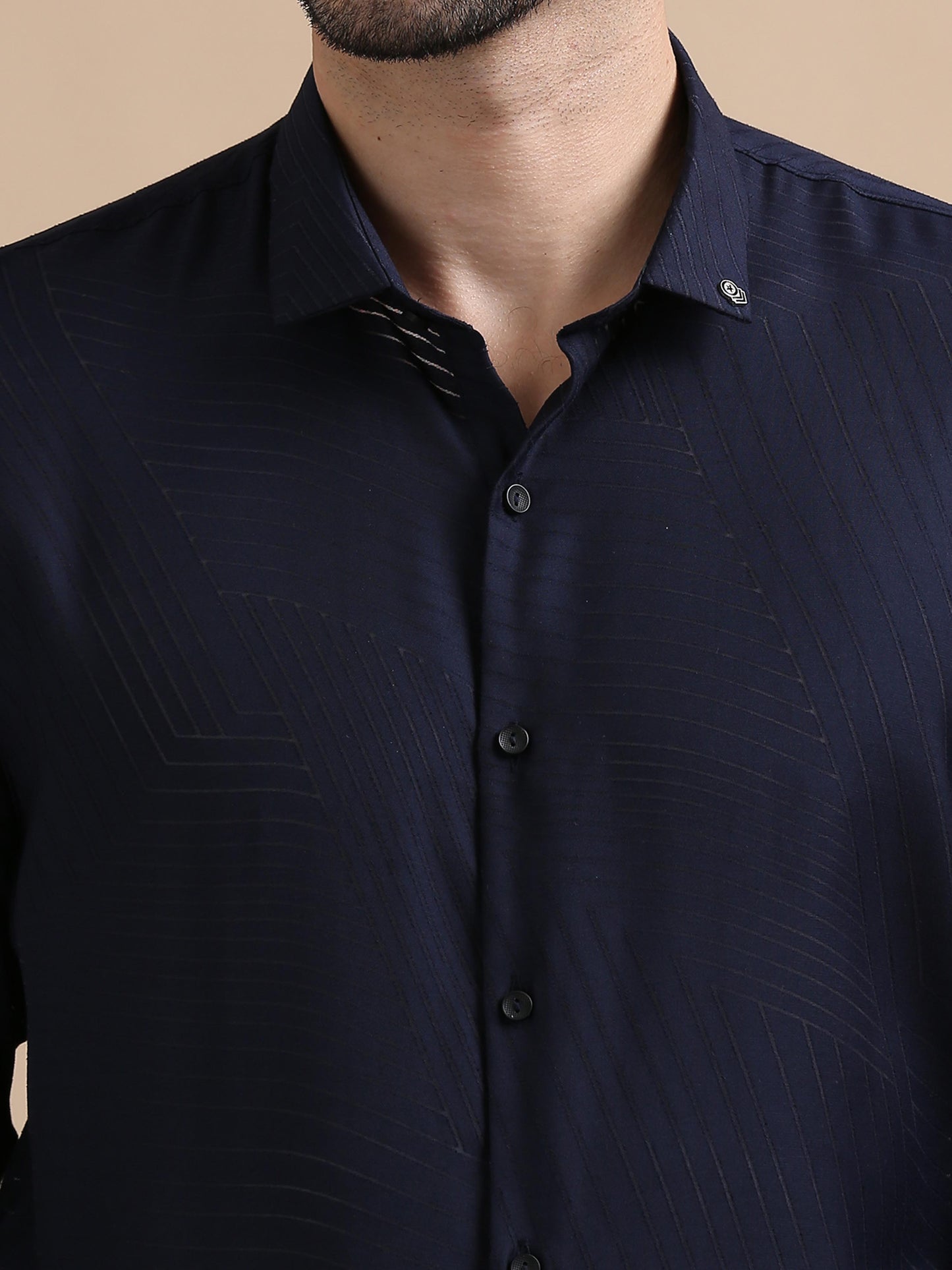 Luxurica Navy Blue Line Shirt For Men