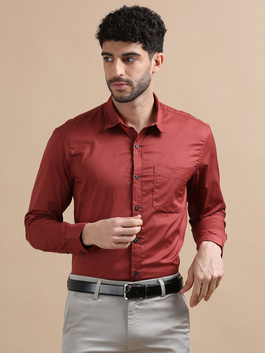 Celesita Brick Red Solid Shirt for Men 