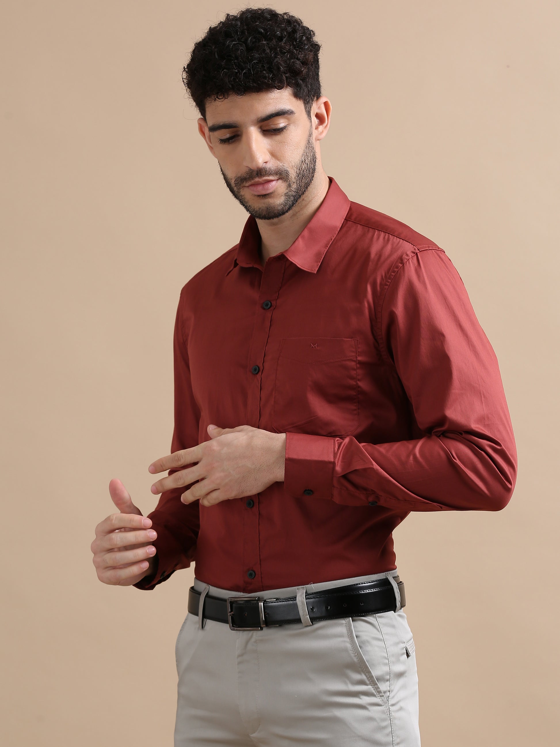 Celesita Brick Red Solid Shirt for Men