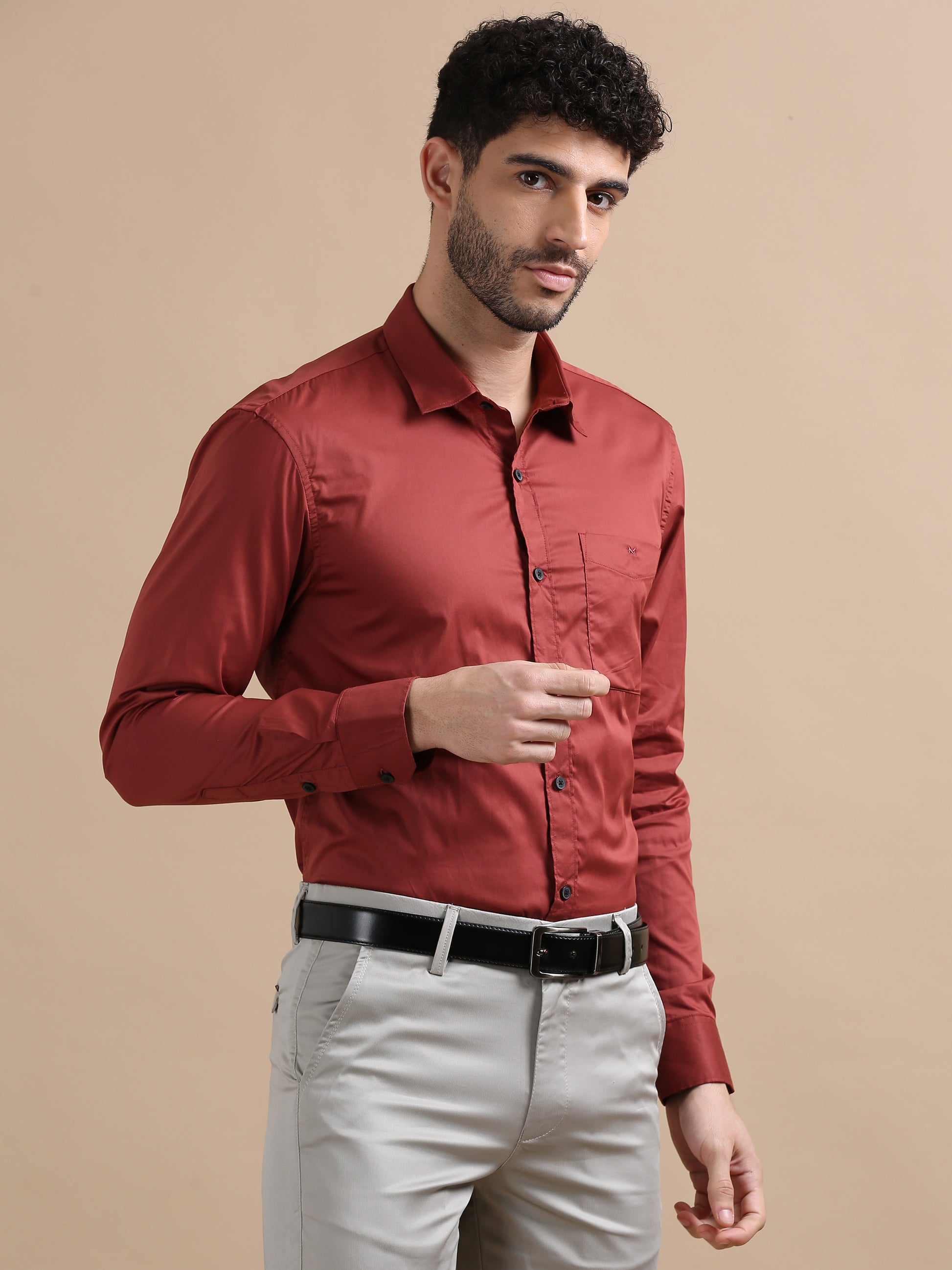 Long Sleeve Formal Red Shirt Matching Pant Formal Red Shirt