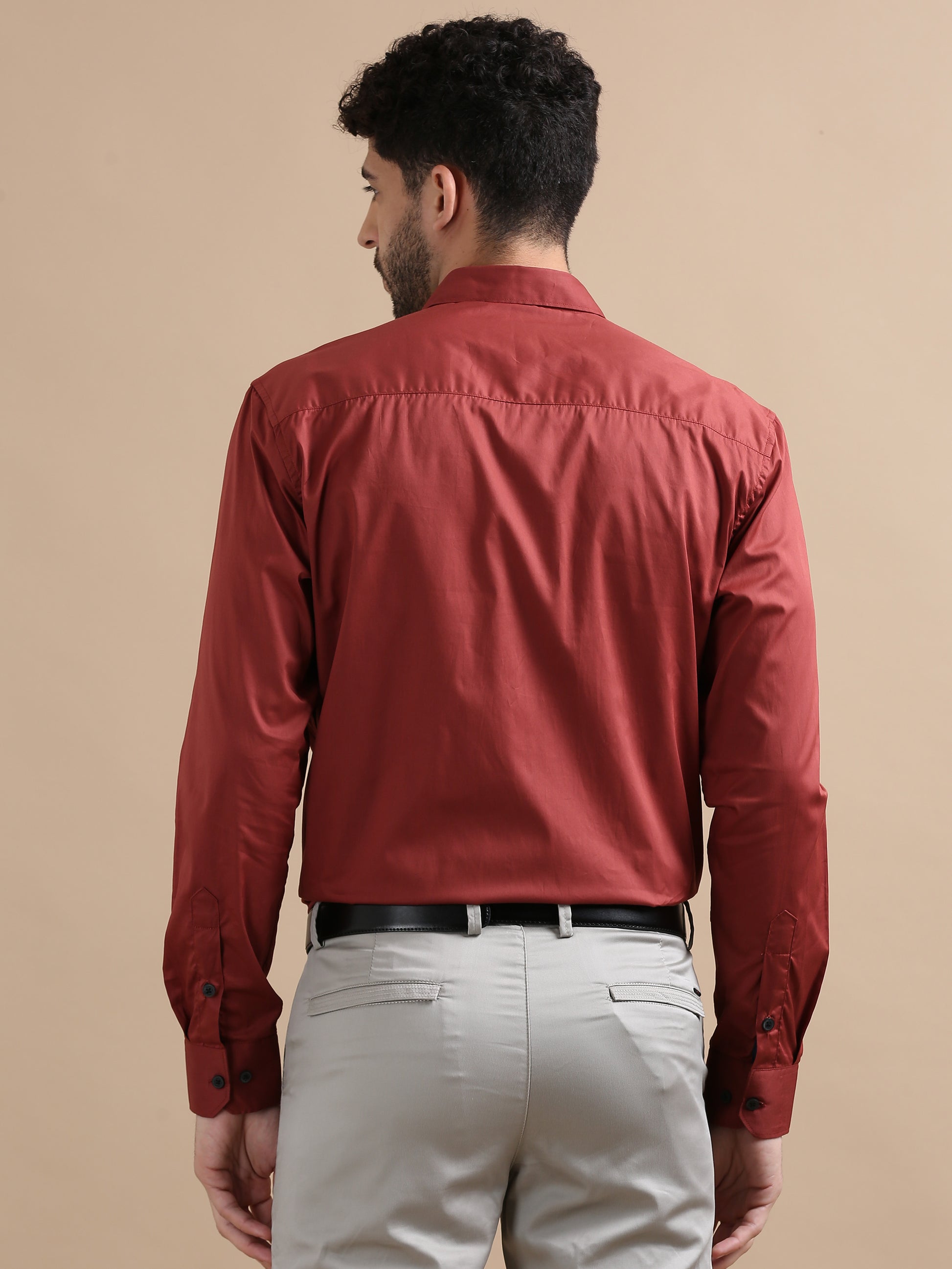 Celesita Brick Red Solid Shirt for Men