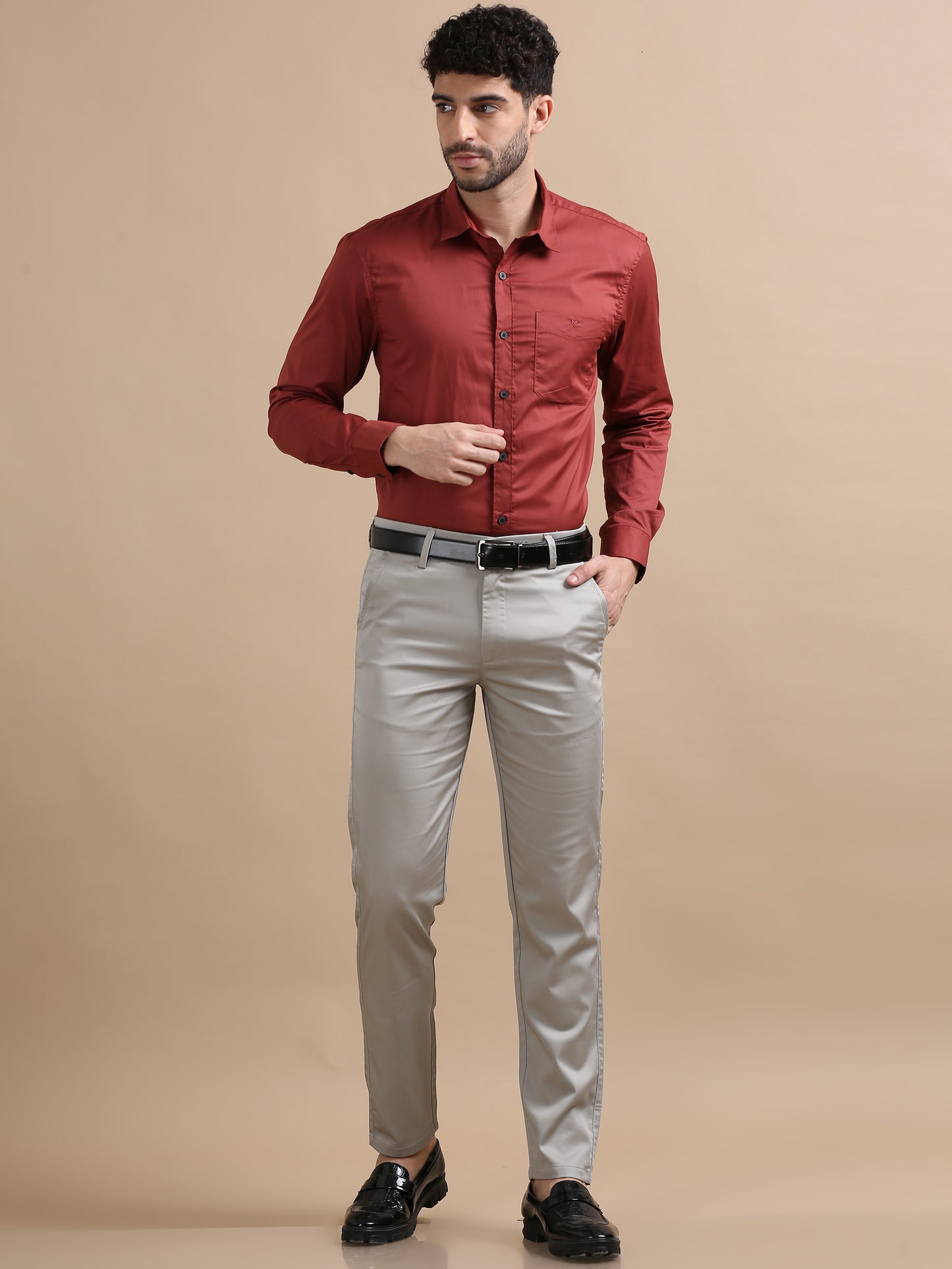 Celesita Brick Red Solid Shirt for Men