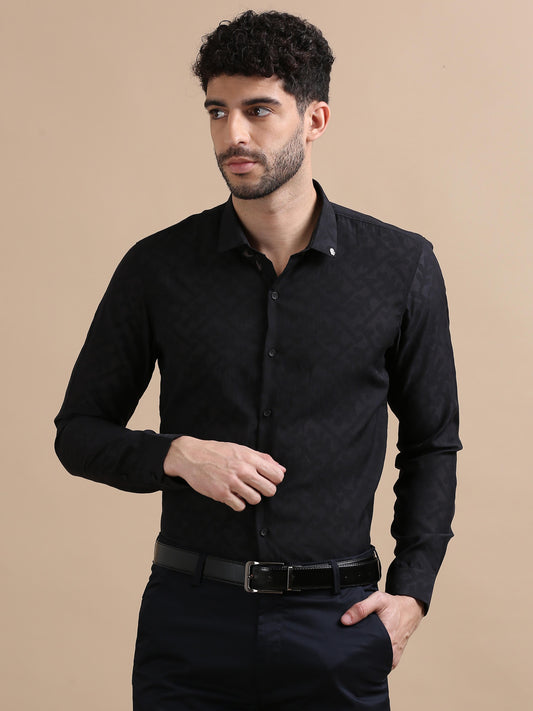 Eleganz Black Printed Shirt For Men