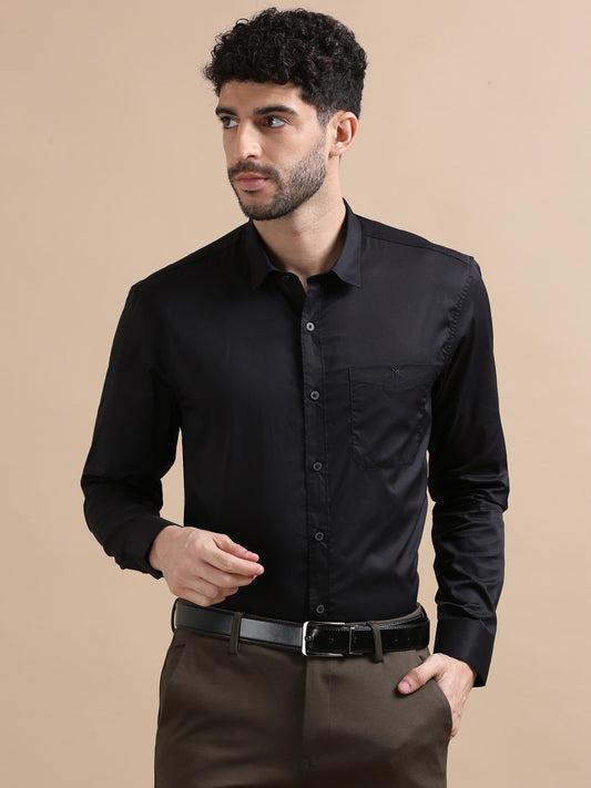 Celesita Pure Black Solid Shirt For Men