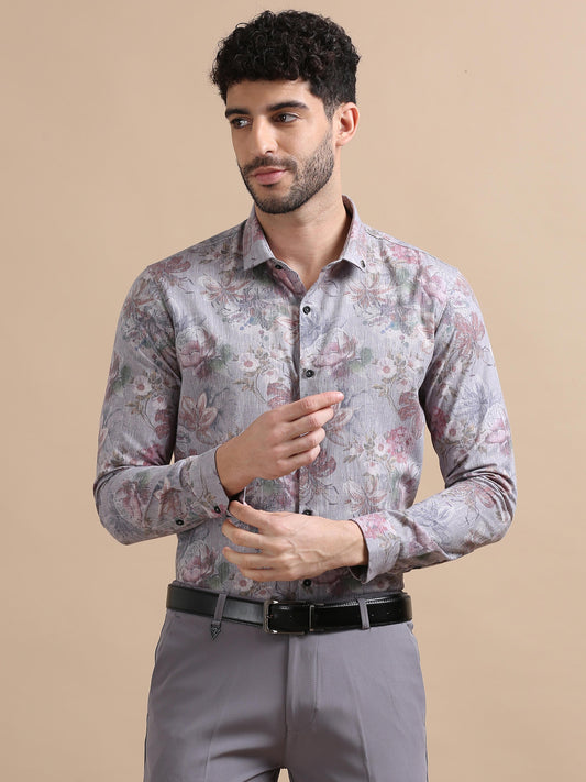 Allure Printed Grey Floral Shirt  for Men 