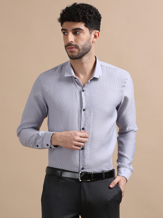 Luxurica Light Lines Grey Printed Shirt for Men