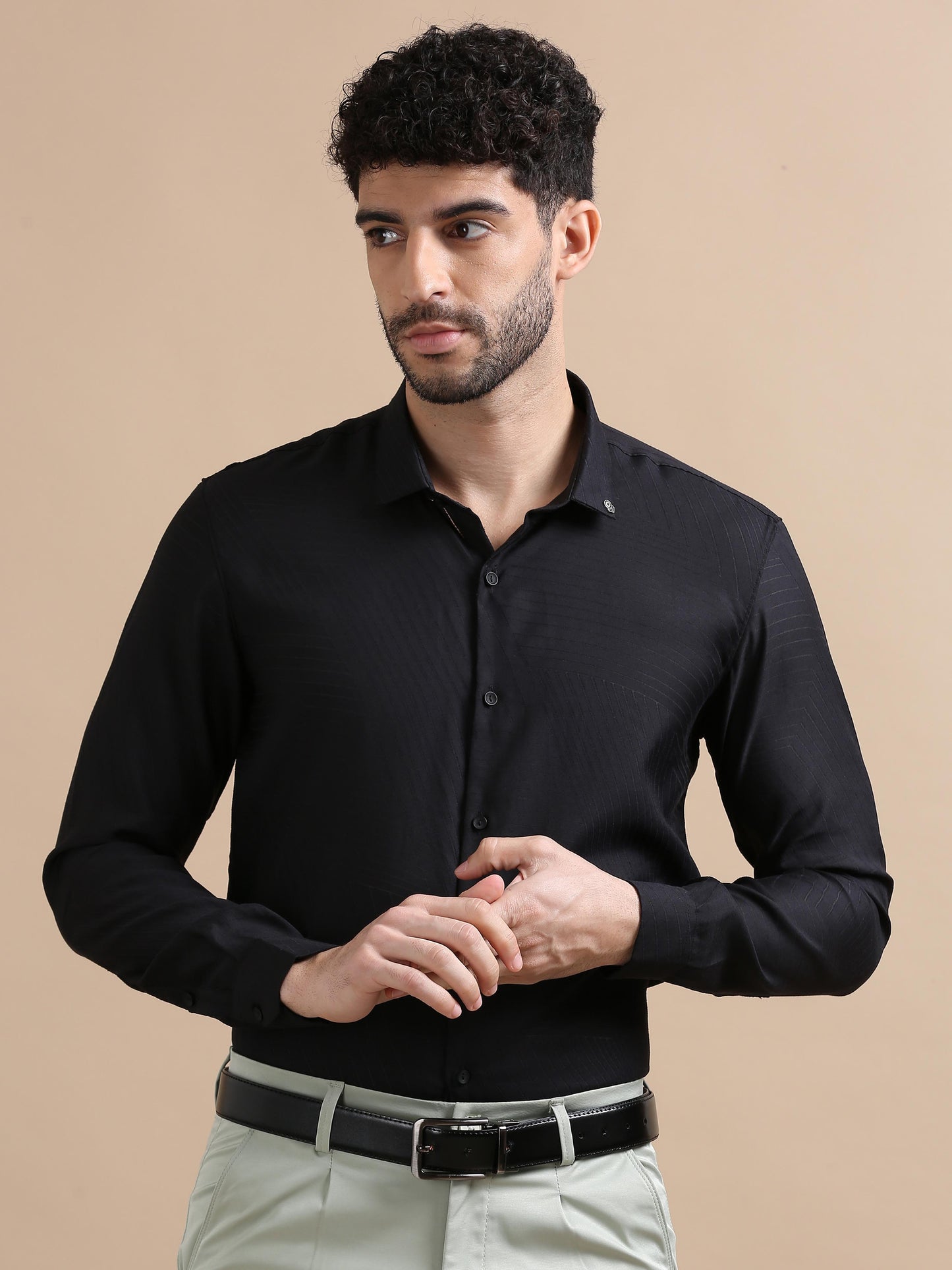 Luxurica Asymmetrical Black Lines Shirt For Men