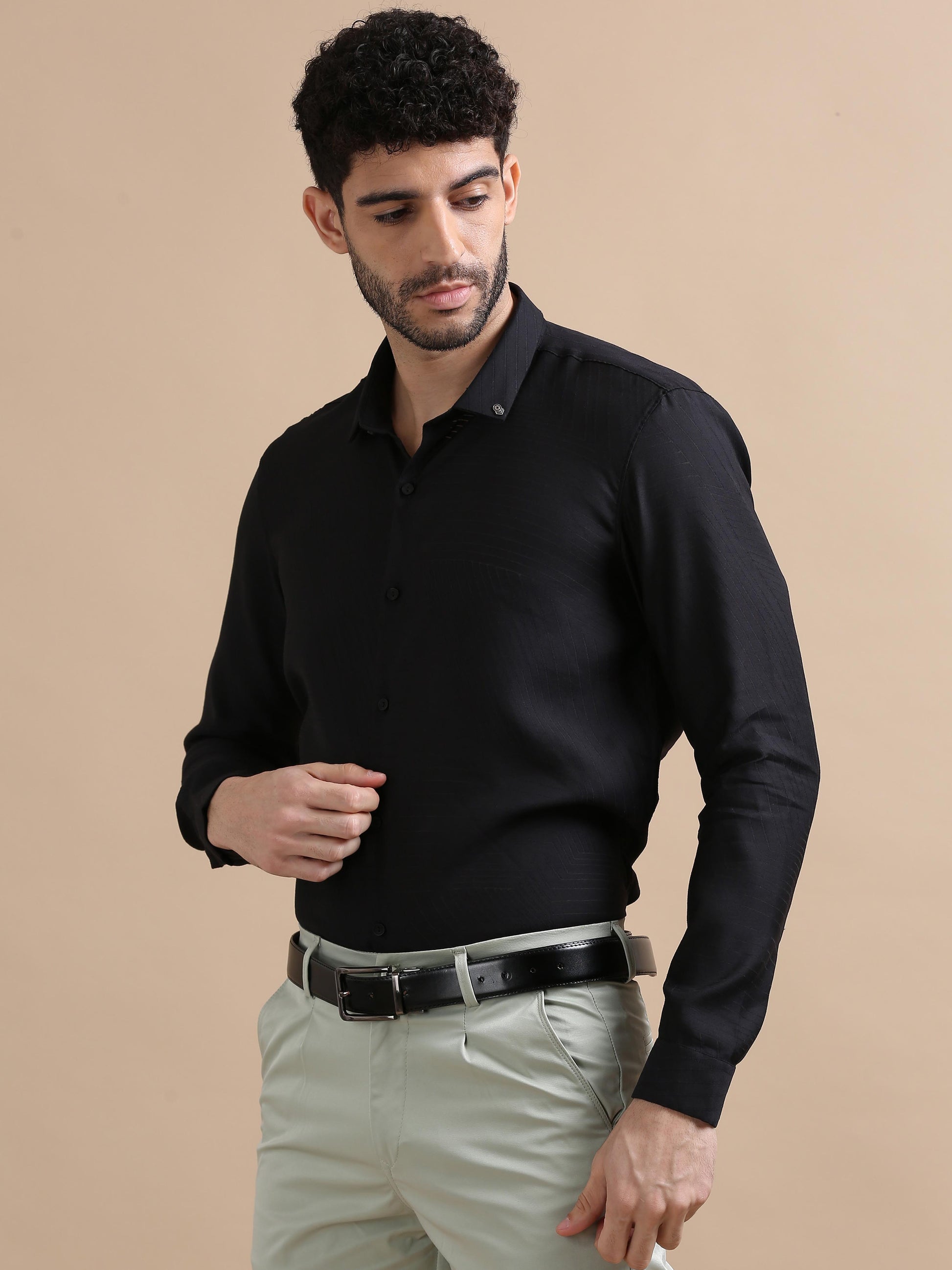 Luxurica Asymmetrical Black Lines Shirt For Men