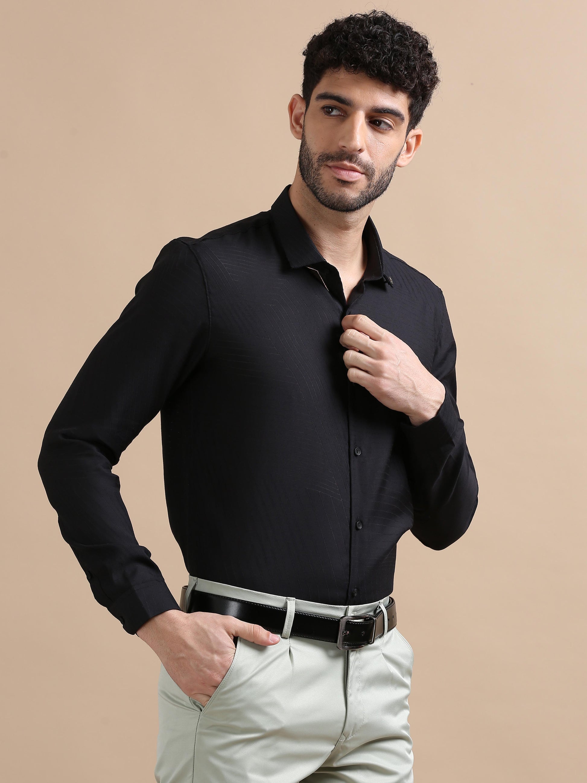 Luxurica Asymmetrical Black Lines Shirt For Men