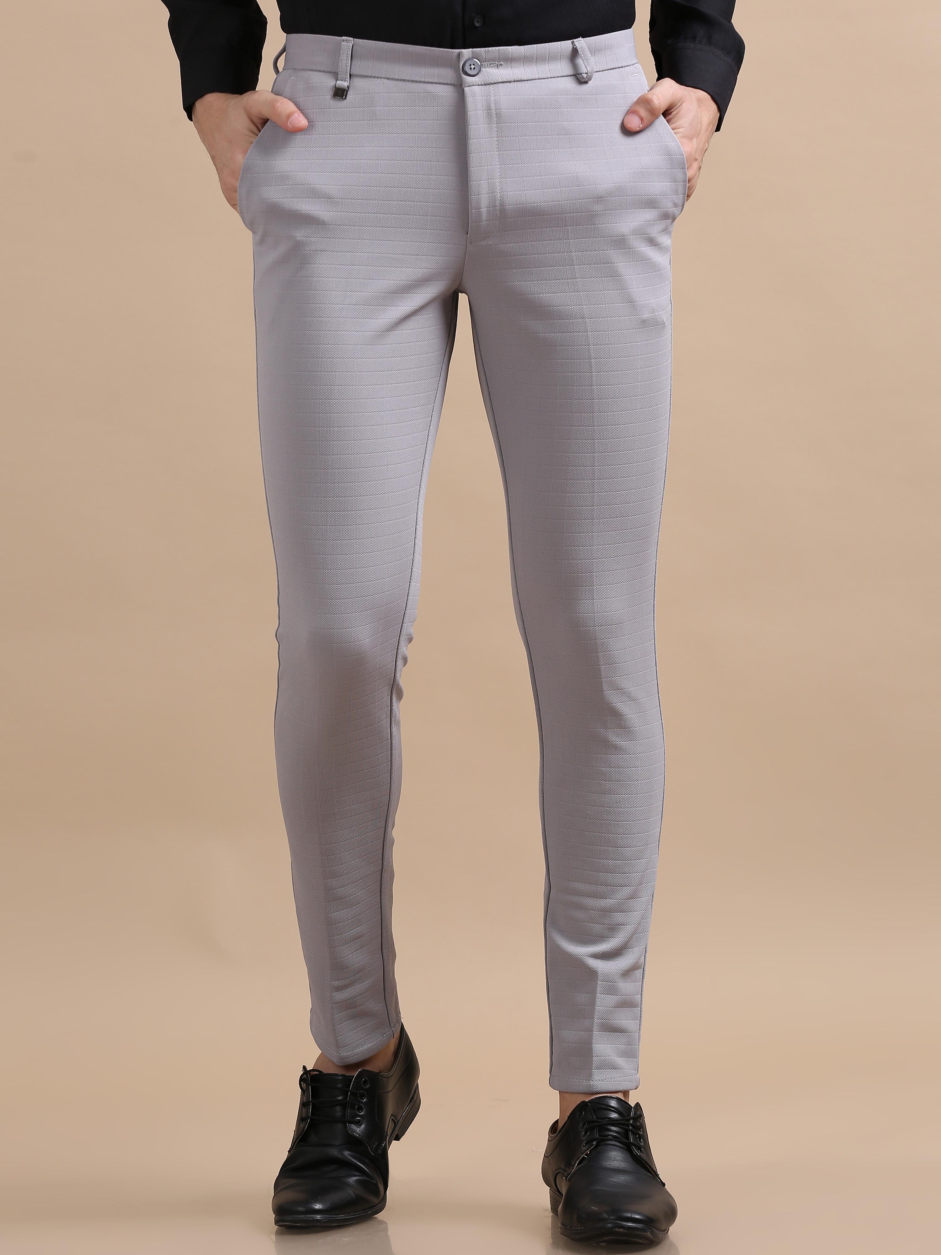 Shop Exacto Light Grey Mens Checked Chinos Online