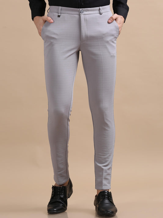 Exacto Light Grey Mens Checked Chinos