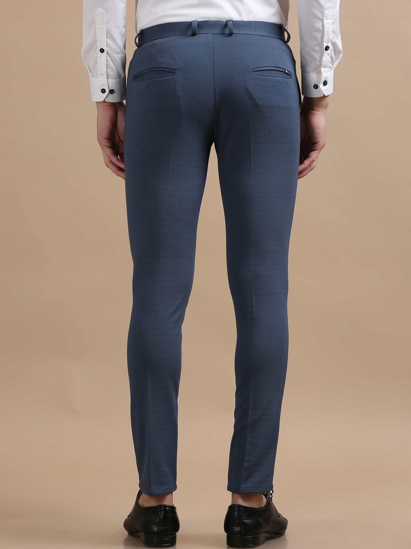 Exacto Navy Blue Check Chinos For Men 