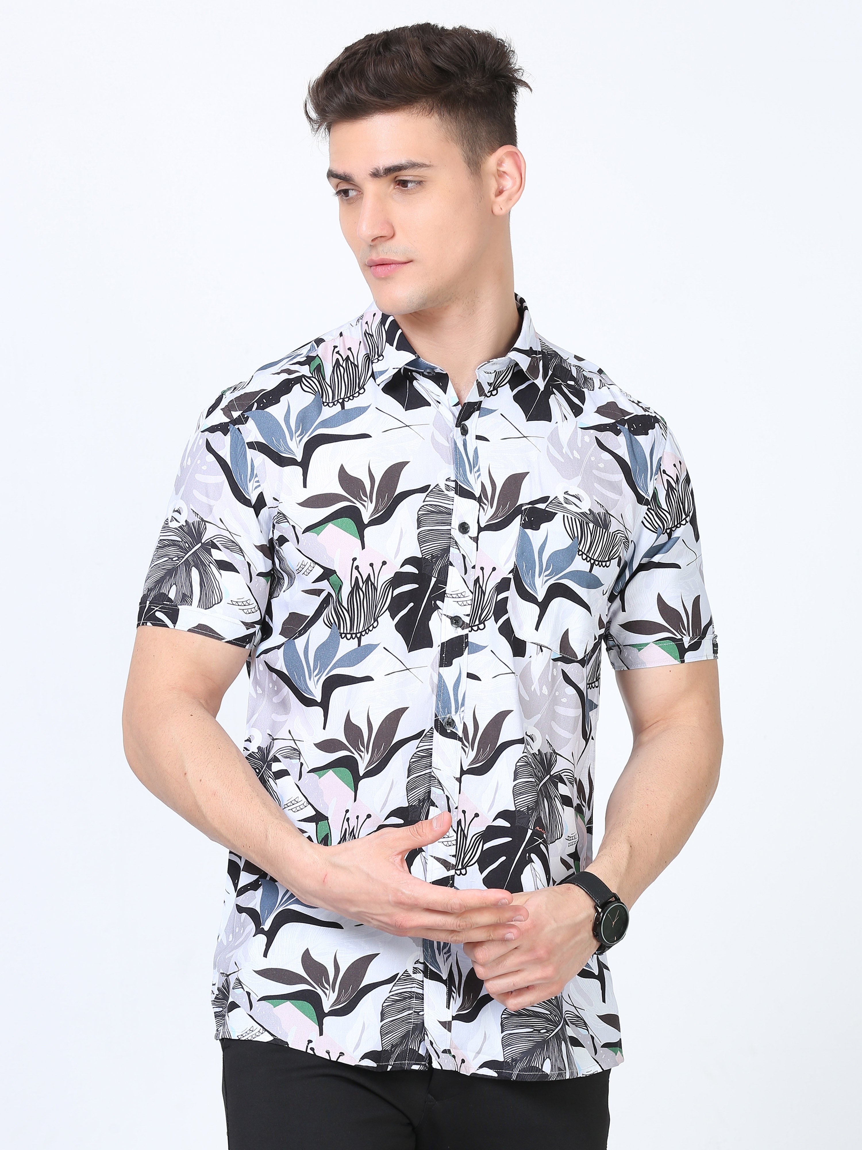 TROPICAL.PRINT/SLIT.FRONT セオリー 2018SS Sun Surf Short Sleeve Shirt - Cattleya Orchid - 39217