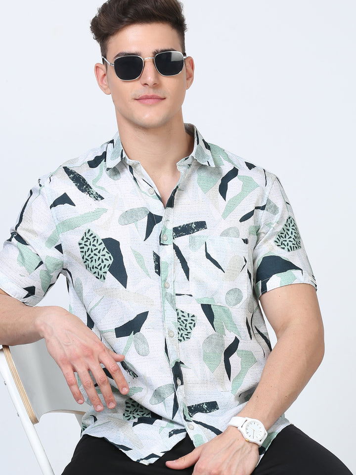 Green Abstract Print Shirt for Men at Great Price