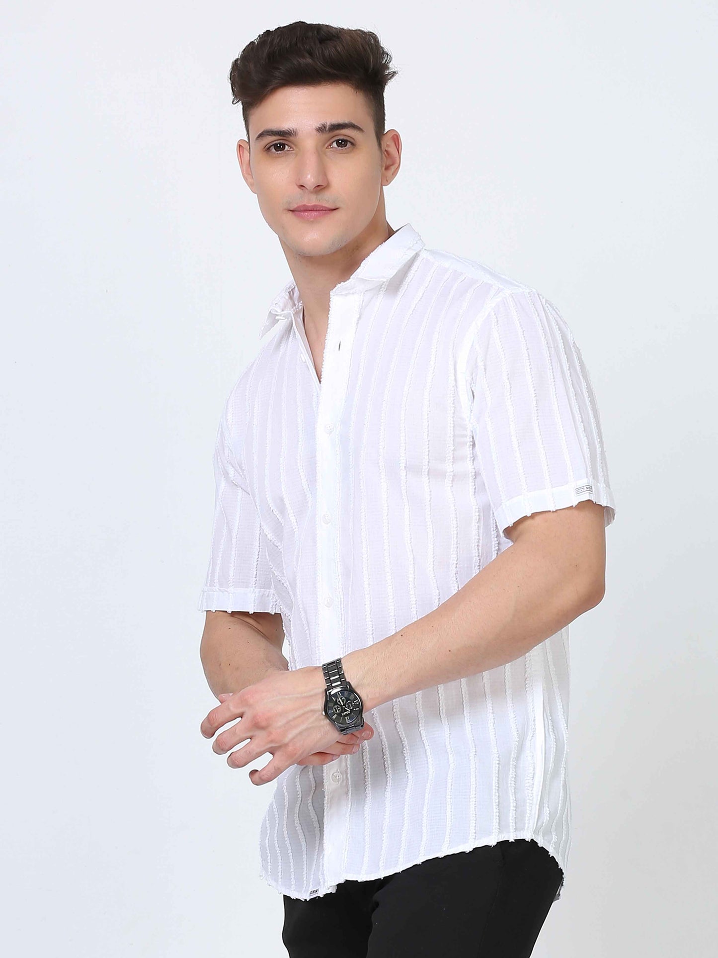 Modern White Thread Cut Dobby Shirt