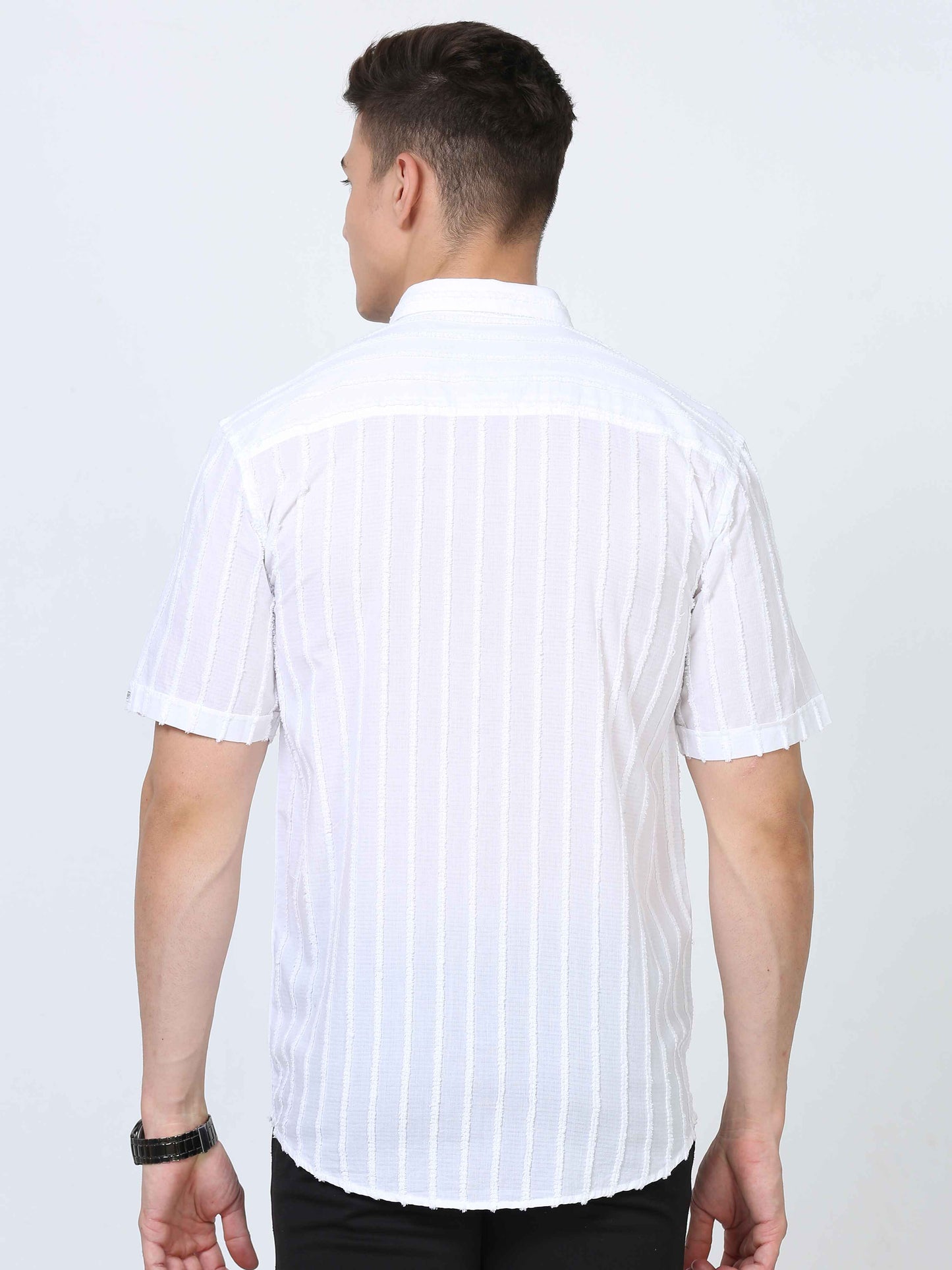 Modern White Thread Cut Dobby Shirt