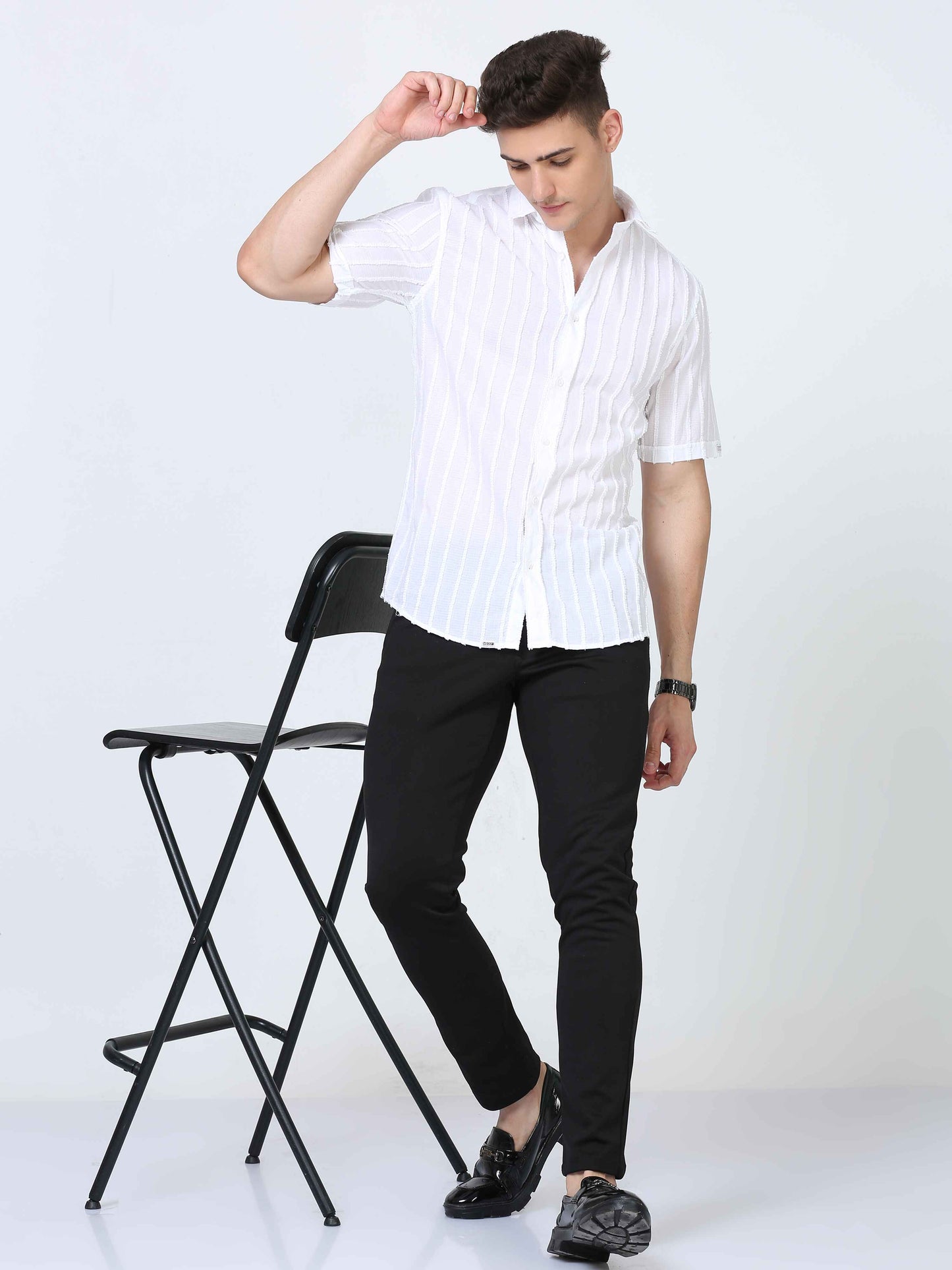 Modern White Thread Cut Dobby Shirt