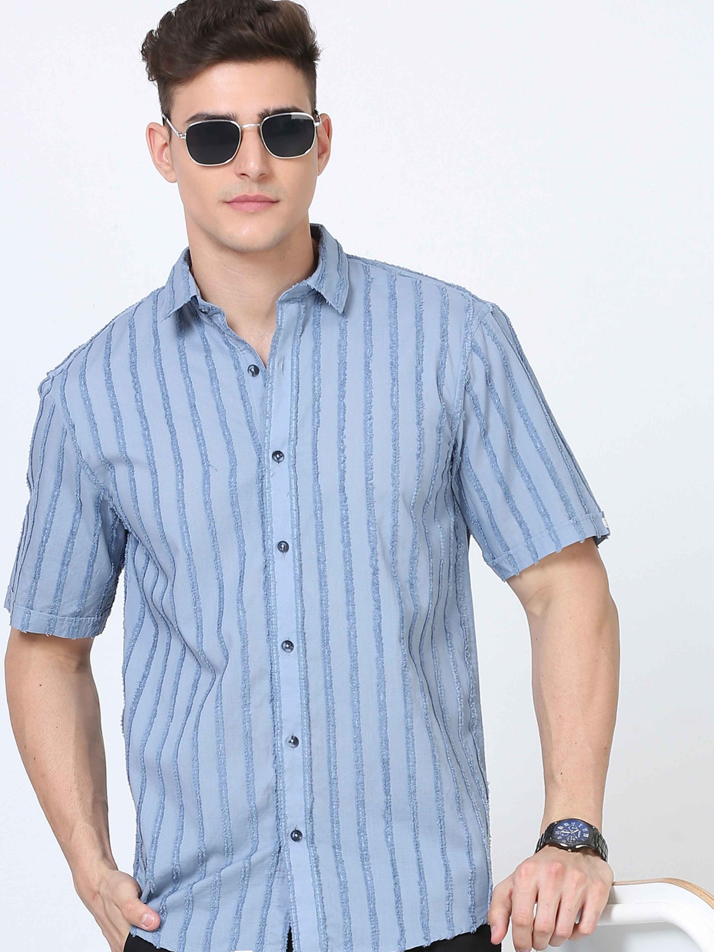 Modern Blue Thread Cut Dobby Shirt