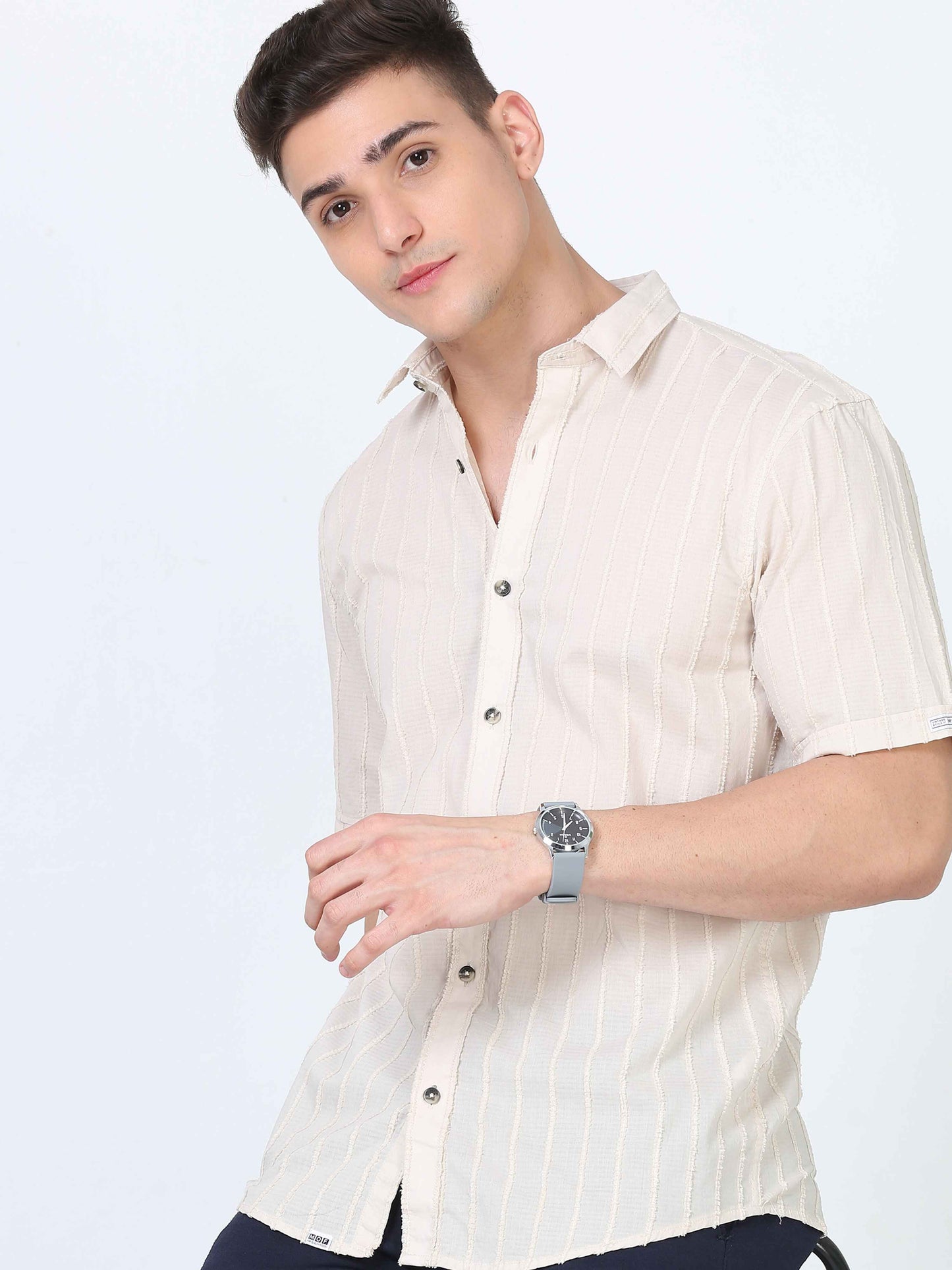 Modern Cream Thread Cut Dobby Shirt