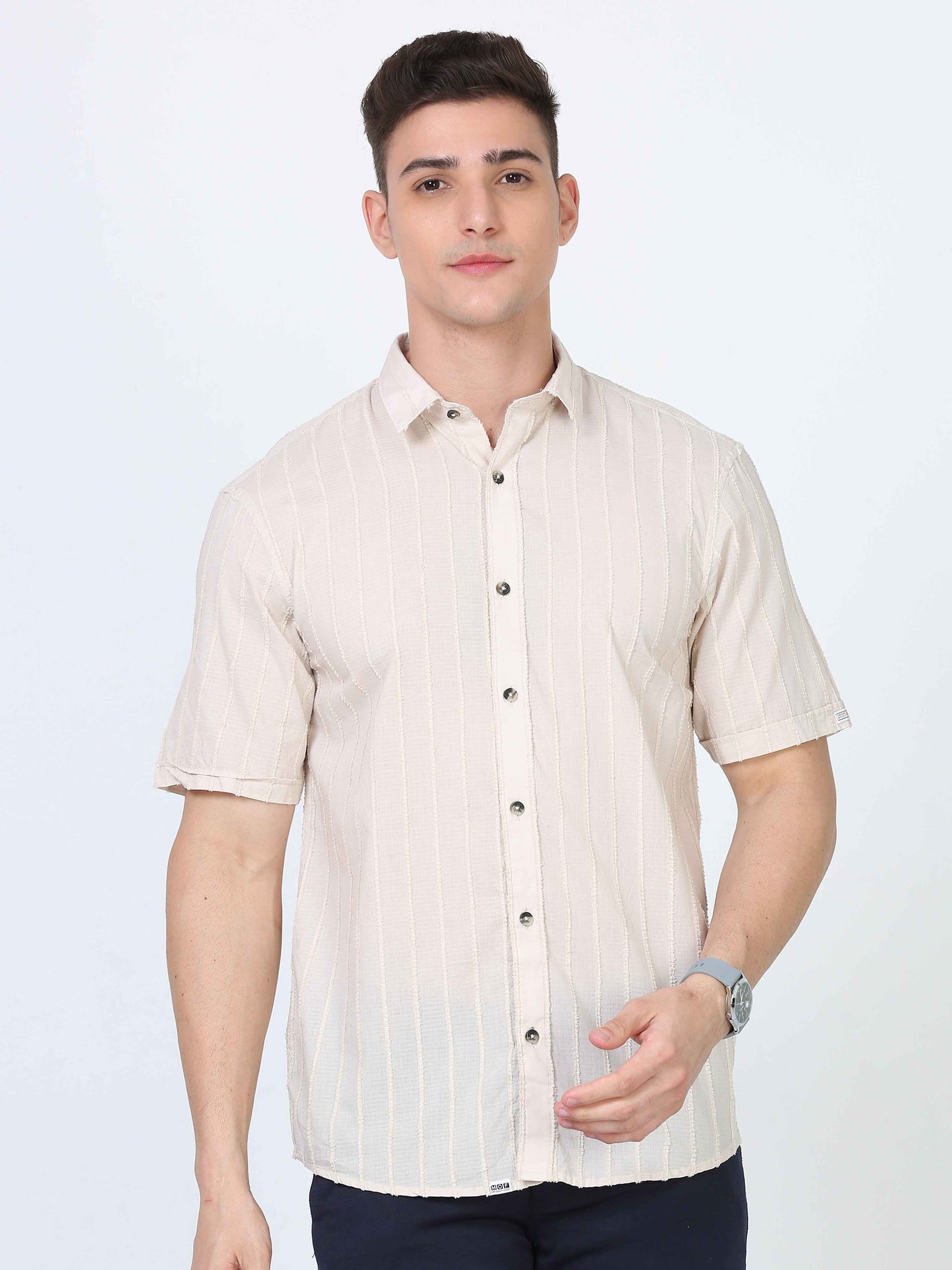 Modern Cream Thread Cut Dobby Shirt