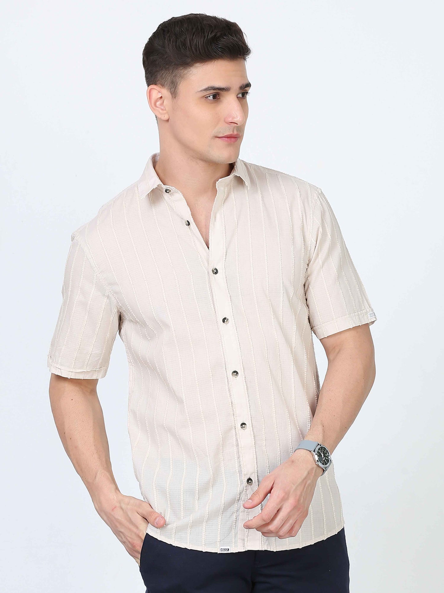 Modern Cream Thread Cut Dobby Shirt