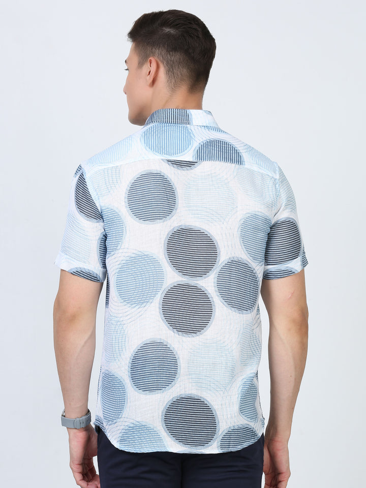 Blue Geometric Mens Half Sleeve Printed Shirt