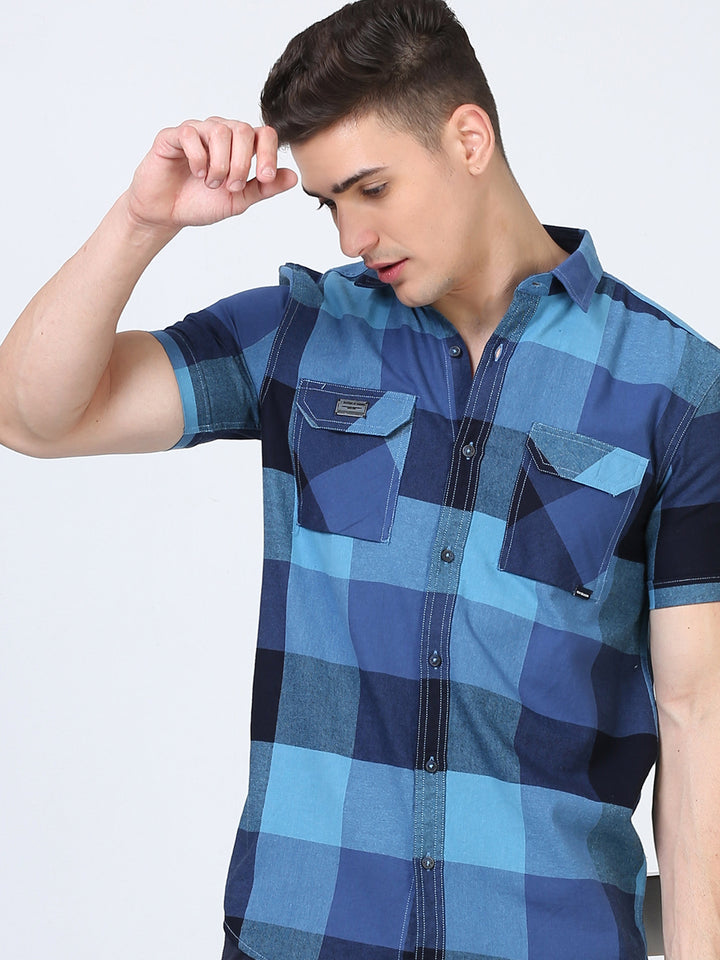 Twill Casual blue check shirt for men