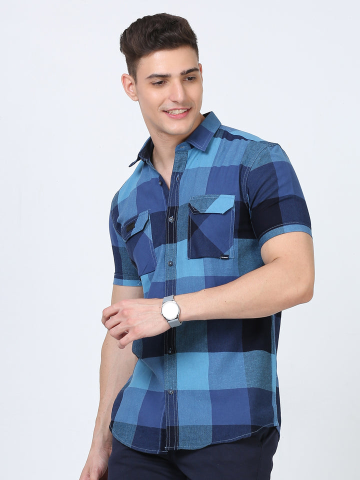 Twill Casual blue check shirt for men