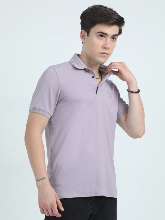 Pin Point Dobby Nylon Poly Purple Polo Shirt For Men