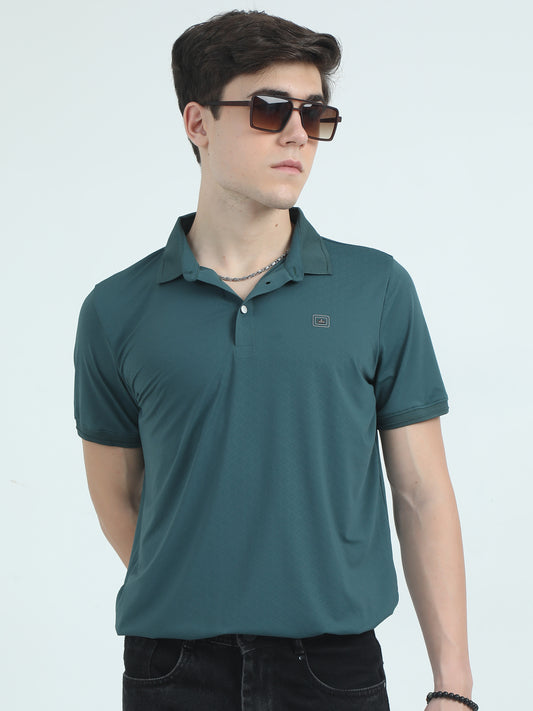 Jacquard Nylon Poly Green Polo For Men