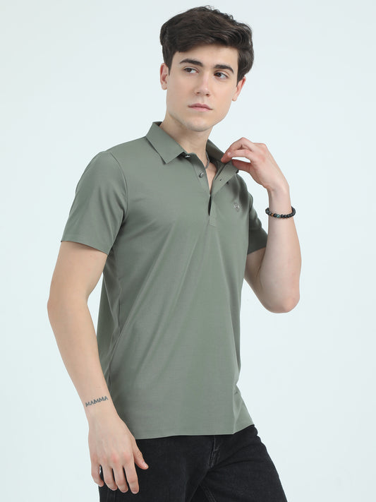 Cord Nylon Poly Green Polo T-Shirt For Men