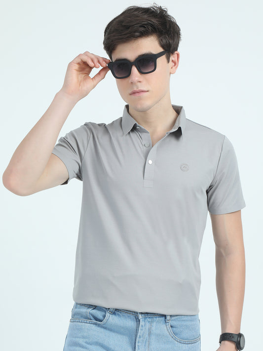 Cord Nylon Poly Grey Polo T-Shirt For Men