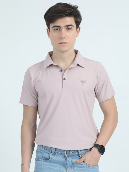 Pink Seamless Polo Shirt For Men