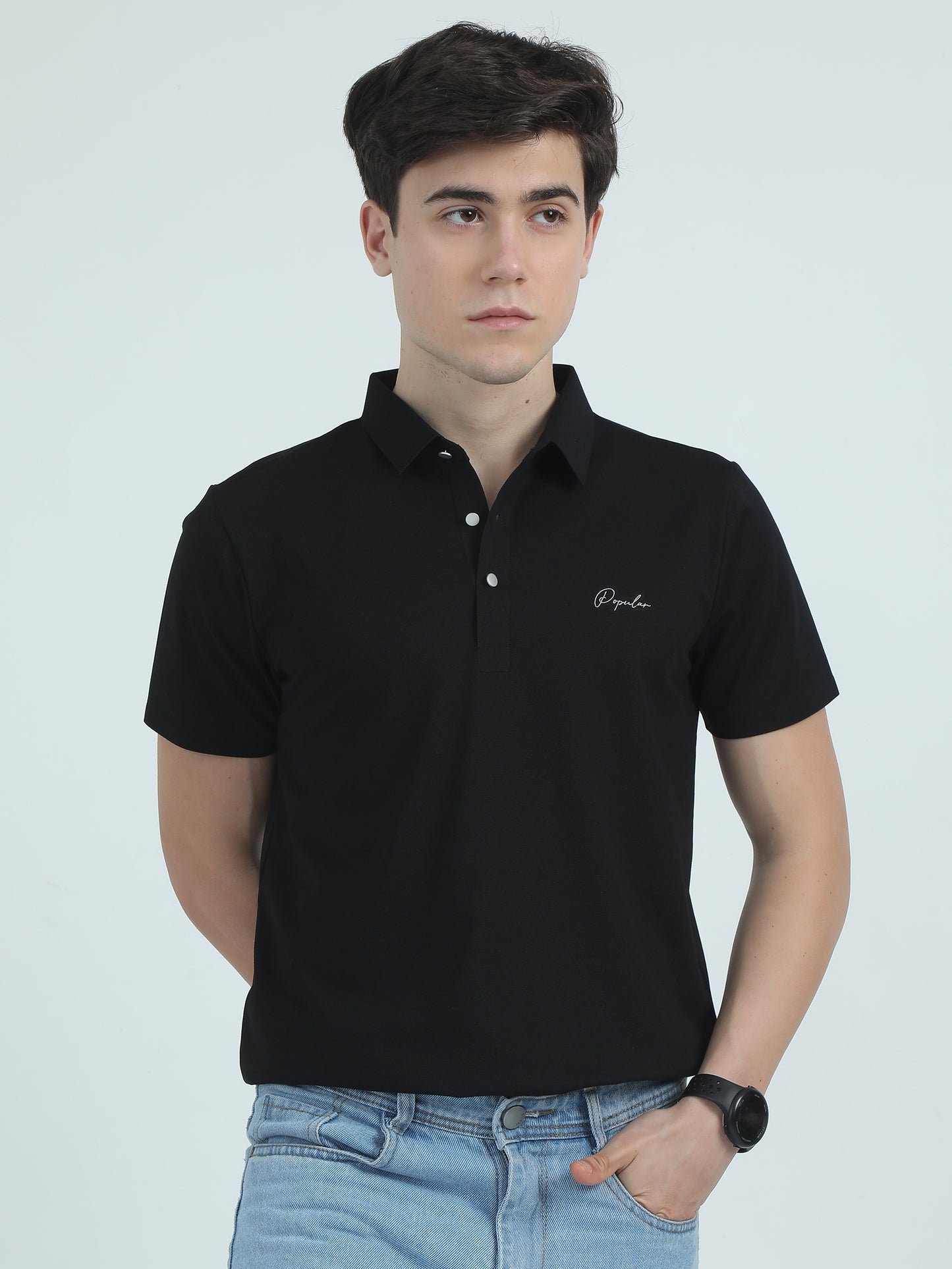 Seamless Black Slim Fit Polo Tshirt