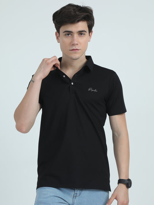 Seamless Slim Fit Black Polo T Shirt Mens