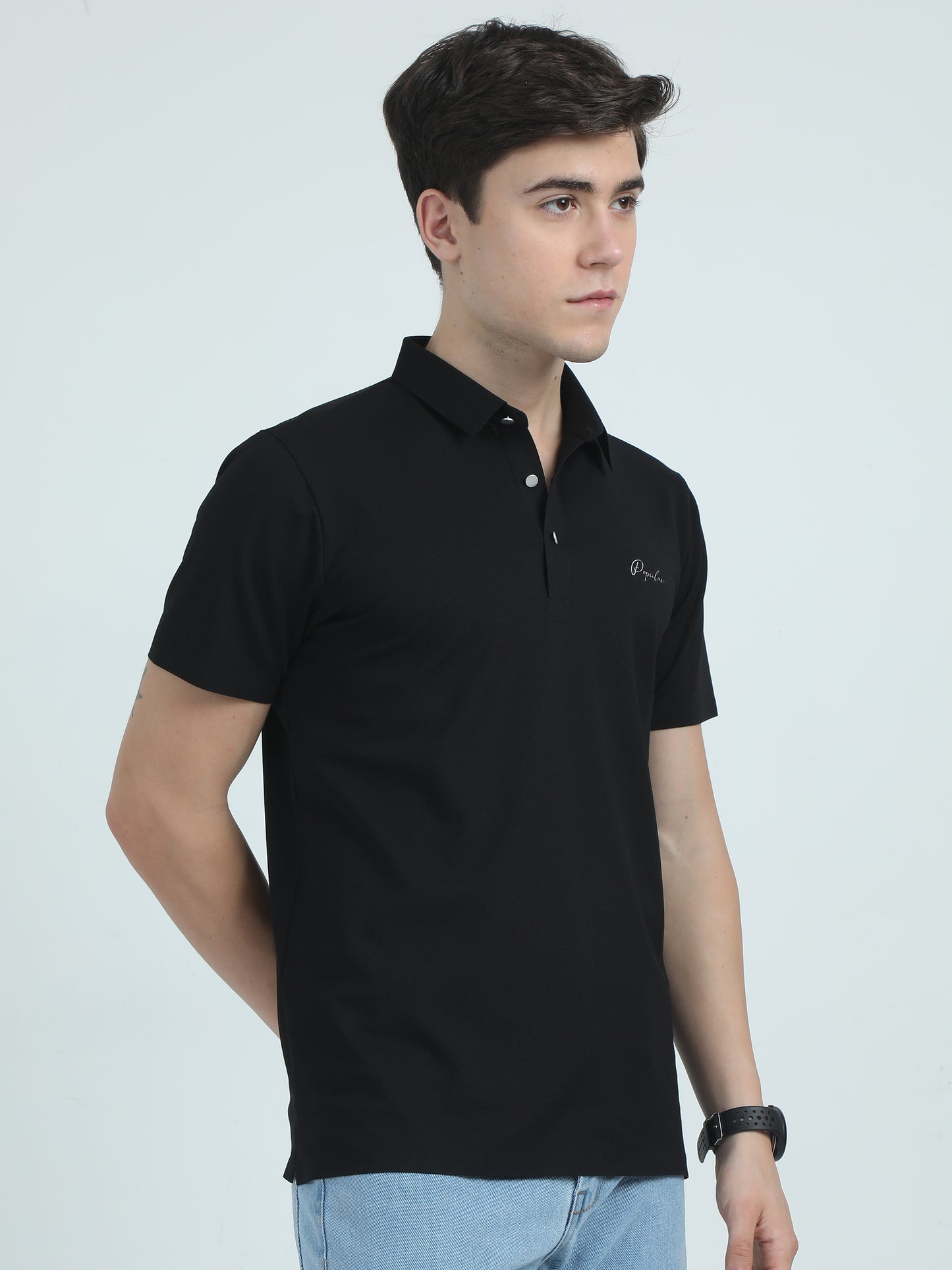 Seamless Black Slim Fit Polo Tshirt