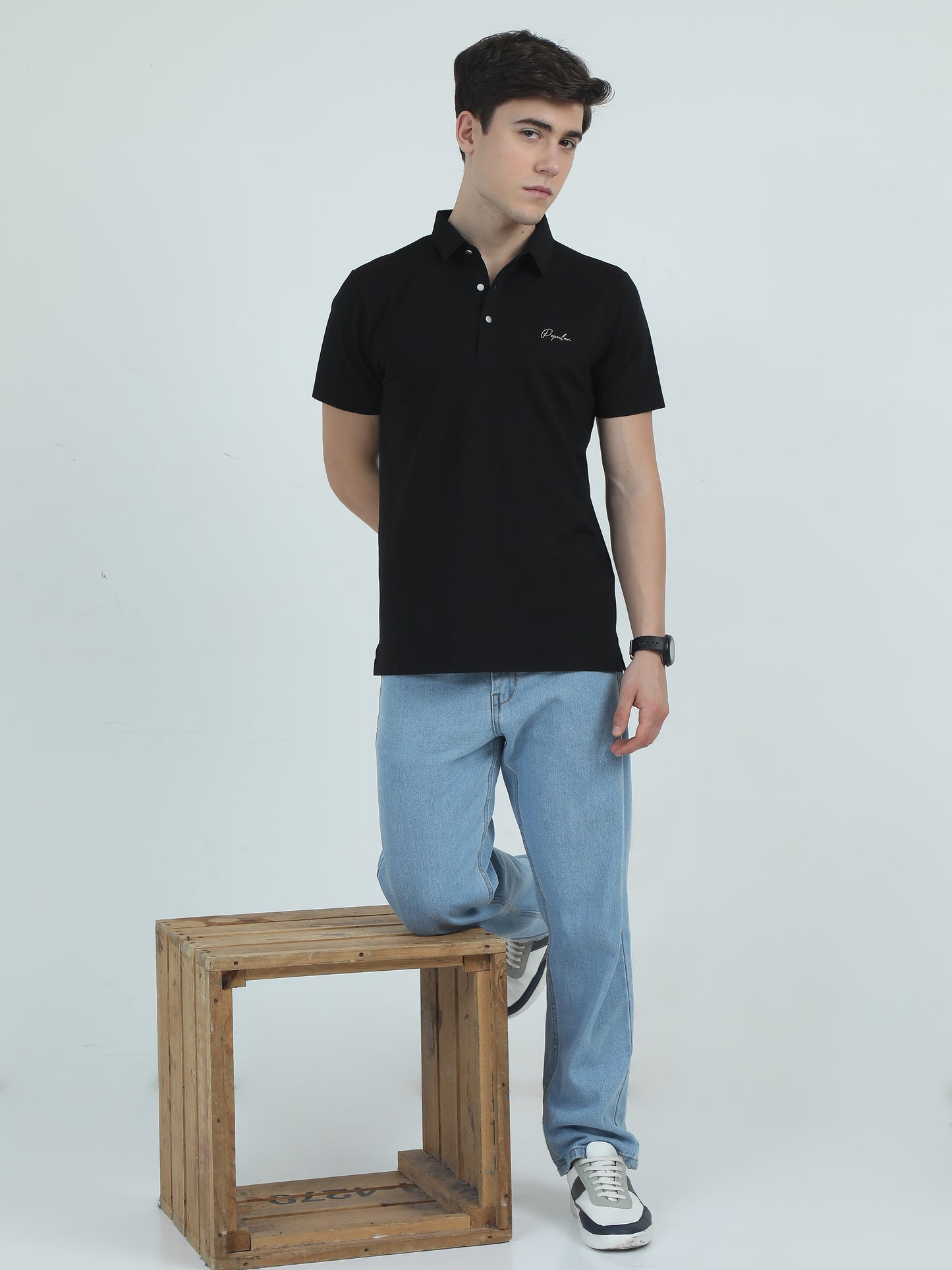 Seamless Black Slim Fit Polo Tshirt