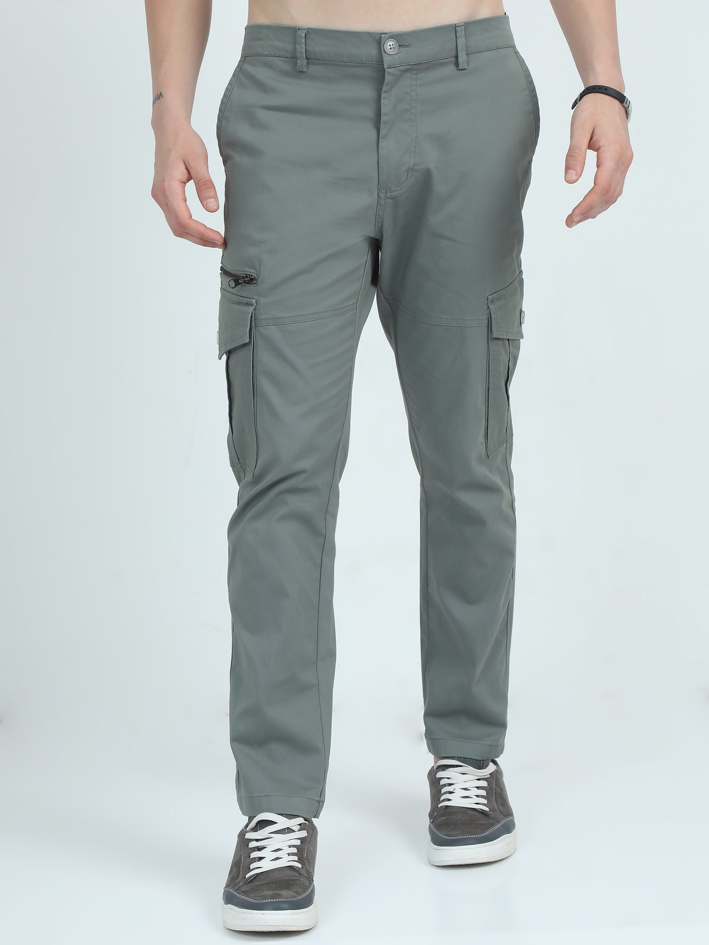 Slim Fit Olive Cargo Pants For Men