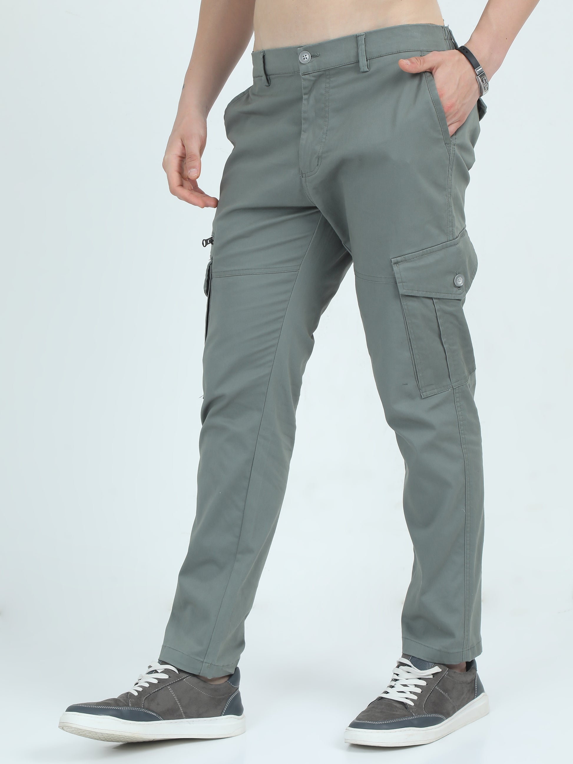 Slim Fit Olive Cargo Pants For Men